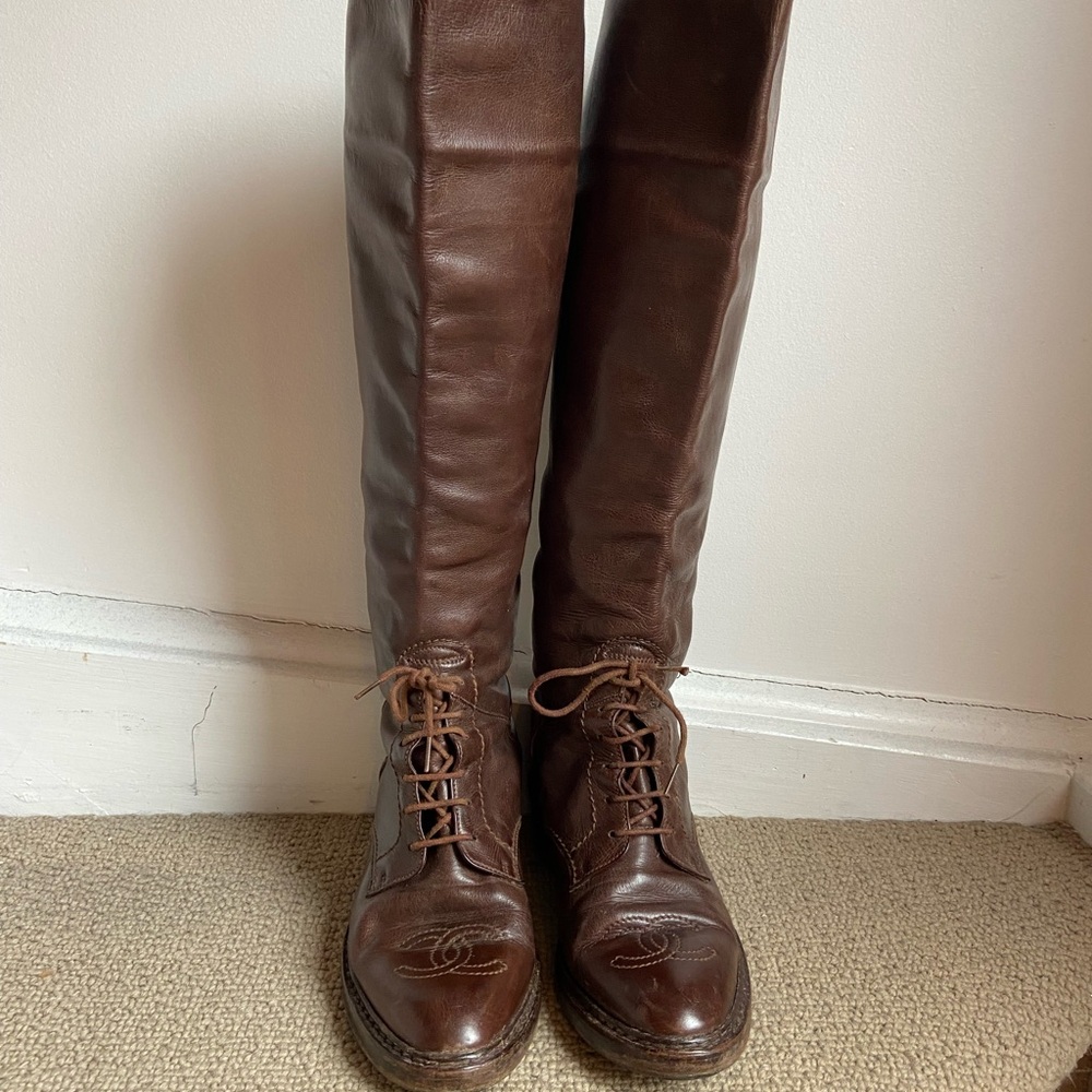 Chanel Leather Knee High Riding Boots